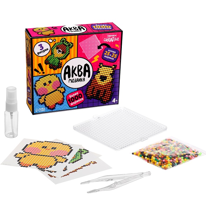 Аквамозаика «Зверята», более 1000 шариков, 3 фигурки 10417632