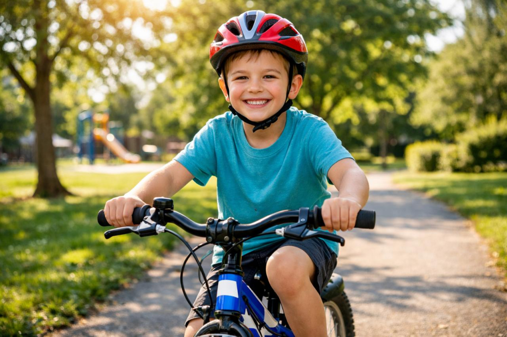 ребенок катается на велосипеде