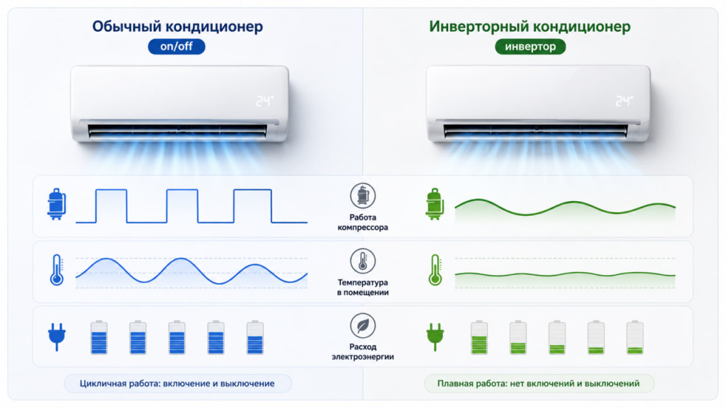 сравнение инверторного и обычного кондиционера