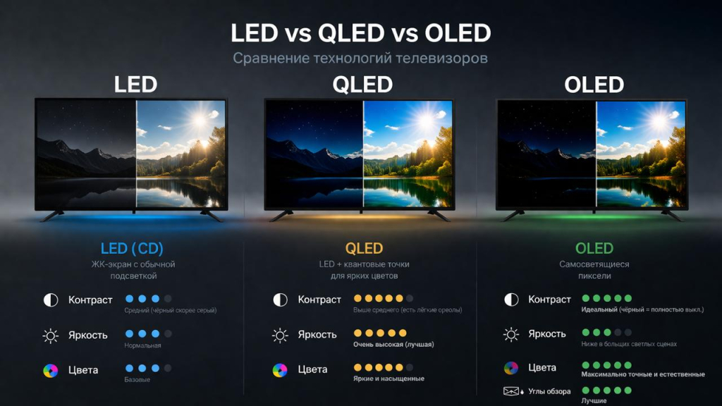 LED, QLED, OLED