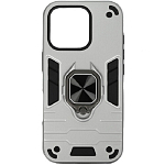 Задняя накладка DF для iPhone 16 Pro silver, DF iArmor-13, с кольцом и пластиной для магнитного держателя