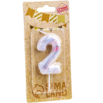 Свеча в торт "Белый мрамор", цифра "2", 5,5 см 6990831