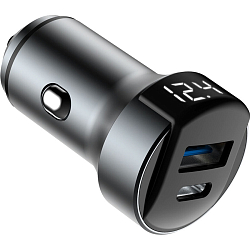 Авто ЗУ 1USB/1Type-C 6A OLMIO черное, 38W (040231)