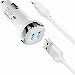 Авто ЗУ 2USB 2.4A HOCO Z40 Superior Lightnig, белый