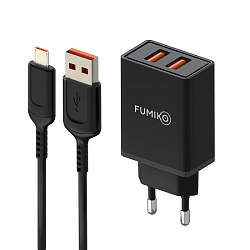 Сетевое ЗУ 2USB 2.4A FUMIKO CH13 черное, microUSB