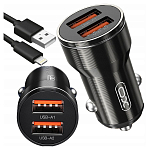 Авто ЗУ 2USB XO CC48, черное, Lightning, 12Вт