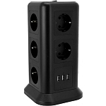 Сетевой фильтр 2.0м TESSAN TPS01-DE, 11 розеток, 3 USB выхода, чёрный