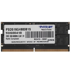 Оперативная память DDR5 16Gb Patriot 4800MHz (1*16Gb) SO-DIMM PSD516G480081S RTL PC5-38400 CL40 260-pin 1.1В dual rank