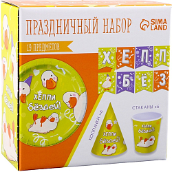 Набор бумажной посуды одноразовый Утки»: 6 тарелок, 1 гирлянда, 6 стаканов, 6 колпаков 9799778