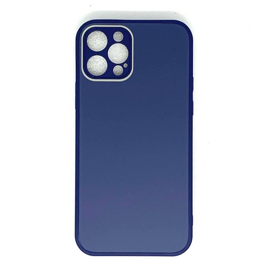 Задняя накладка AKSS для iPhone 12 Pro (6.1), темно-синий, "бархатное стекло"