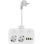 Сетевой фильтр LDNIO SC2435, 2 розетки + 3 USB 2500W