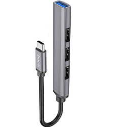 USB-Хаб HOCO HB26, 4 гнезда, 3 USB 2.0, 1 USB 3.0, серый