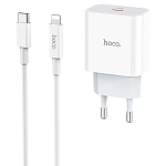 Сетевое ЗУ 1Type-C 3.1A HOCO C76A Plus, Speed Source, белое, кабель Lightning-Type-C, PD20W