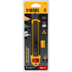 Нож 18мм DENZEL 78903 , сменное лезвие, SK4, корпус из ABS + TPR, торцевой зажим