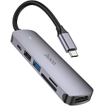USB-Хаб HOCO HB28, серый, HDTV+USB3.0+USB2.0+SD+TF+PD, Type-C
