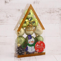 Набор украшений пластик 12шт "Домик" (6 шаров,3 шишки, 3 подарка) арт.2371230