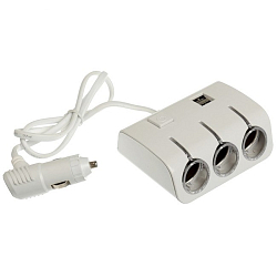 Разветвитель прикуривателя, 3 гнезда с подсветкой, 2 USB, 12/24 В, провод 70 см, белый 2514428