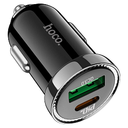 Авто ЗУ 1USB/1Type-C HOCO Z44, Leading, чёрный
