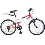 Велосипед TORRENT Adrenalin, Красный, белый (рама сталь 17", подростковый, 7 скоростей, колеса 24 д.) (24" / 17")