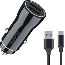 Авто ЗУ 2USB 2.4А AXXA Type-C, черный (2233)