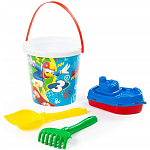 Набор Disney «Микки и Весёлые гонки» №10: ведро с наклейкой, лопатка №5, грабельки №5, кораблик "Волна"