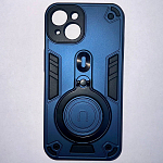 Задняя накладка МОБИЛИС для iPhone 14, темно-синий противоударная с кольцом 360°