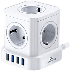 Сетевой фильтр CABLEXPERT Tower TWR-5-U4-W-3, белый, 5 розеток, 4 USB