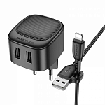 Сетевое ЗУ 2USB 2.1A BOROFONE BAS21A, черный, кабель USB - Lightning