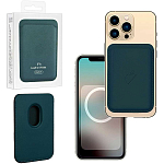 Кошелек для карт Leather Wallet Forest Green iPhone 12-15 Pro Max (Анимация NFC Clear) с лого