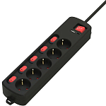 Сетевые фильтр 3.0м RITMIX RM-351CKOP Black, 5 розеток, индивид. выкл, 16A
