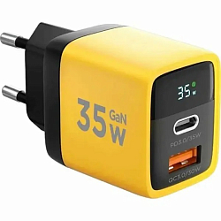 Сетевое ЗУ 1USB/1 Type-C Cablexpert MP3A-PC-53, желтый, 35Вт GaN, QC4.0/PD3.0