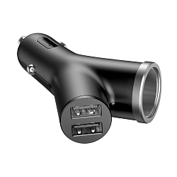 Разветвитель прикуривателя BAASEUS BSC-C16N (1 вход+2USB) чёрный