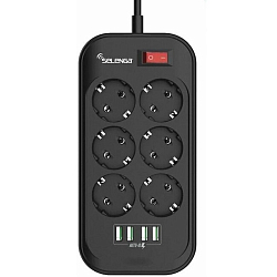 Сетевой удлинитель  2.0м SELENGA PS604 черный, 6 розеток +4USB