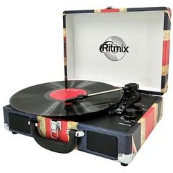 Виниловый проигрыватель RITMIX LP-120B, Flag, синий, красная вставка