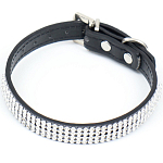Ошейник со стразами в 4 ряда и стразы на пряжке, 38 х 1,5 см, ОШ 26-33, чёрный