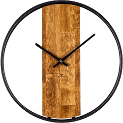 Часы настенные РУБИН "Стиль" из металла, d=35 см, открытая стрелка, черный+ дерево (3505-001)