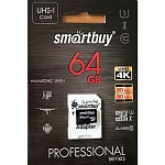 Micro SD 64Gb Smart Buy Сlass 10 Pro UHS-I U3 (80/90 Mb/s) с адаптером SD