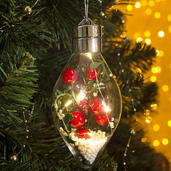 Ёлочный шар «Ягоды», батарейки, 5 LED, свечение тёплое белое