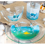 Набор детской посуды Доляна «Ловись большая и малая», 3 предмета: миска 450 мл, тарелка d=20 см, кружка 200 мл, стекло, прозрачный, голубой