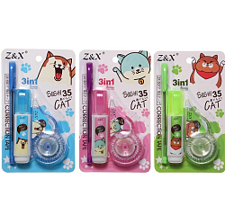 Набор (корректор-лента 5м х 5мм + корректор-ручка +ручка шариковая) на блистере, МИКС