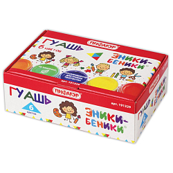 Гуашь 06 цветов  "Эники-беники", ПИФАГОР по 10 мл, без кисти, картонная упаковка, 191329