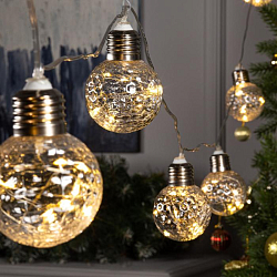 Гирлянда "Нить - с насадками" 3 м, «Лампочки шары», свечение тёплое белое, IP20