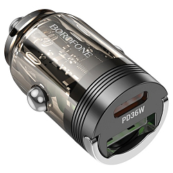 Авто ЗУ 1USB/1Type-C 3A BOROFONE BZ29A, 36Вт, черный, прозрачный