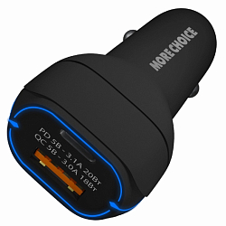 Авто ЗУ 1USB/1Type-C 3.1A MORE CHOICE AC32 Black, 38W+PD20W+QC3.0