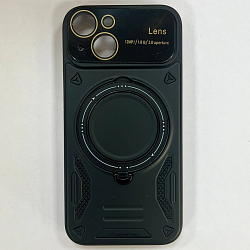 Силиконовый чехол BRISTOL Magsafe для iPhone 15 черный , защита камеры, кольцо-подставка