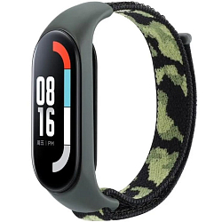 Нейлоновый ремешок AKSBERRY для Xiaomi Mi Band 4/5/6/7 темно-зеленый камуфляж