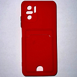 Силиконовый чехол BUTTON для Xiaomi Redmi NOTE 10 (4G) 2021/POCO M5S (2022) красный , с карманом для пластик карт