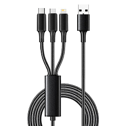 Кабель USB <--> Lightning/microUSB/Type-C 1.2м REMAX RC-199th, в оплетке, чёрный