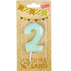 Свеча в торт "Неоновое сияние", цифра "2", светящаяся голубая, 9 см   10717225