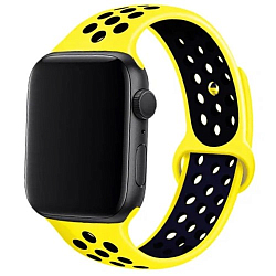 Силиконовый ремешок NONAME для Apple Watch 42mm желтый-черный, с перфорацией